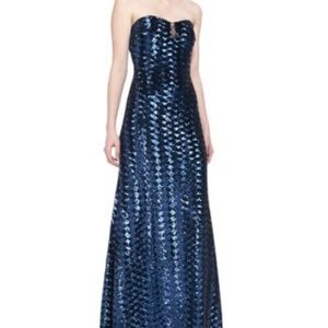 Badgley Mischka Collection Strapless Navy Sequin Formal Prom Long Dress Gown 8